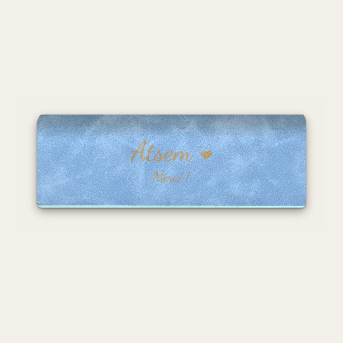 Étui à lunettes ATSEM personnalisé, gravé — Bleu ciel — gravure « Atsem » / « Merci ! »