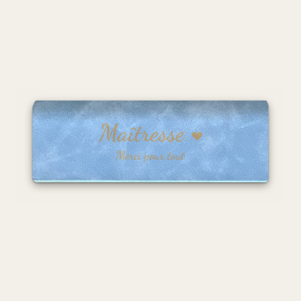 Étui à lunettes maîtresse personnalisé, gravé — Bleu ciel — gravure « Maîtresse » / « Merci pour tout »