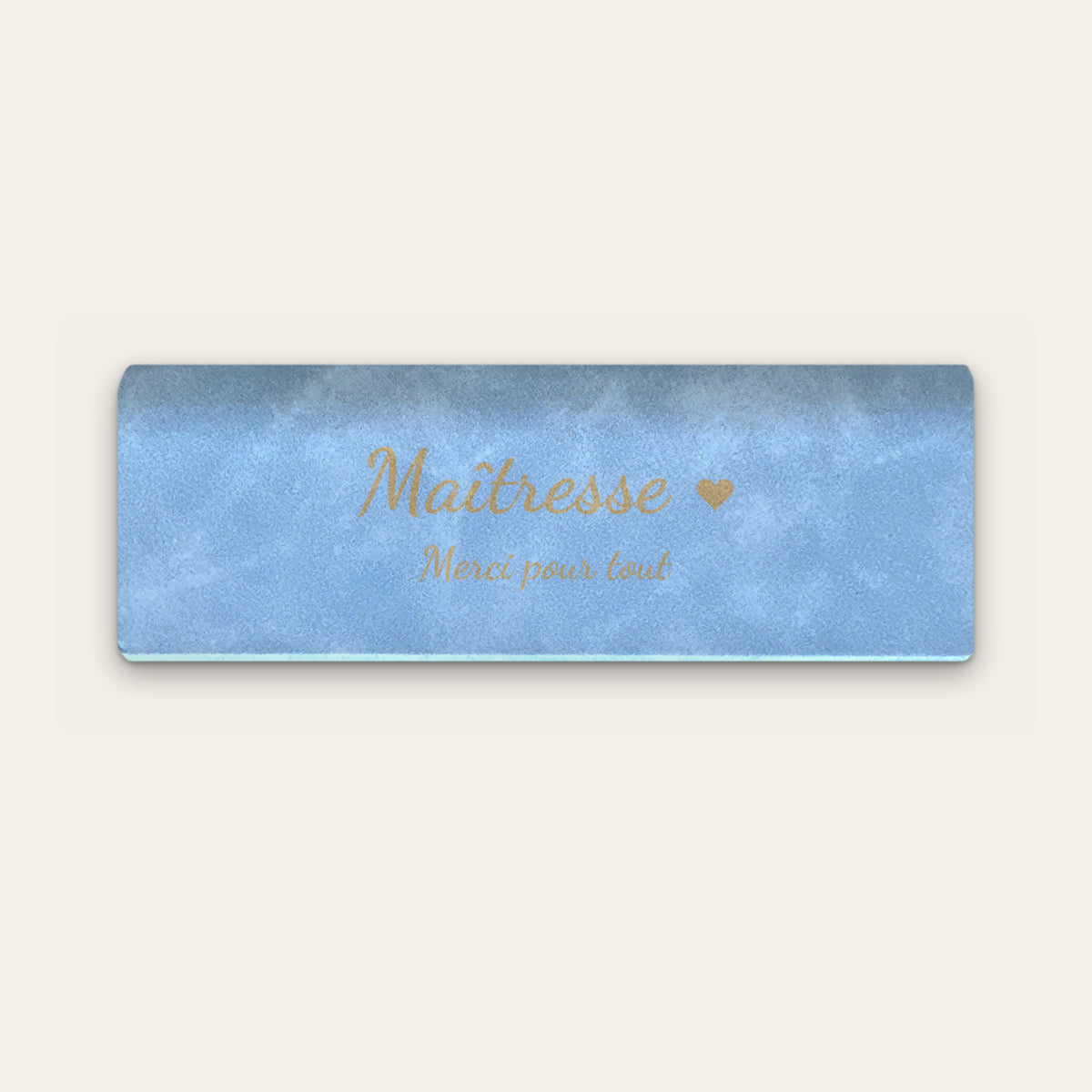 Étui à lunettes maîtresse personnalisé, gravé — Bleu ciel — gravure « Maîtresse » / « Merci pour tout »