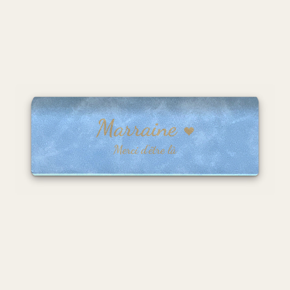 Étui à lunettes marraine personnalisé, gravé — Bleu ciel — gravure « Marraine » / « Merci d'être là »
