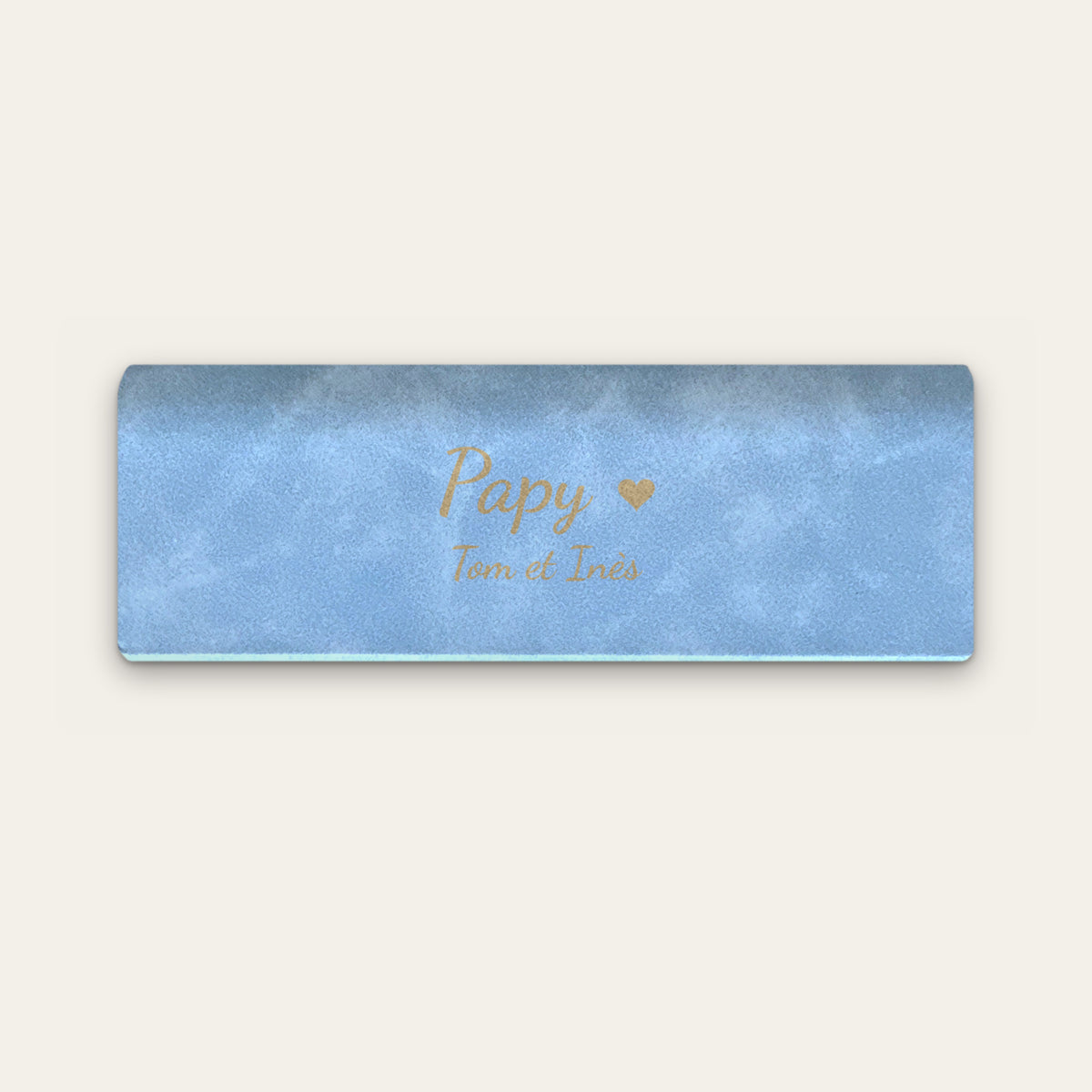 Étui à lunettes papy personnalisé, gravé — Bleu ciel — gravure « Papy » / « Tom et Inès »