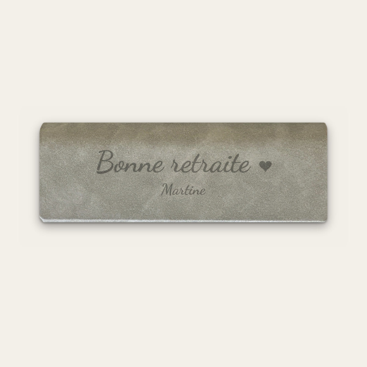 Étui à lunettes retraite personnalisé, gravé — Gris — gravure « Bonne retraite » / « Martine »