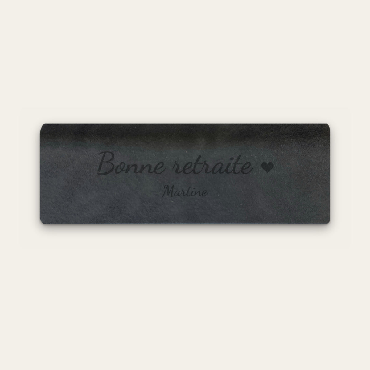 Étui à lunettes retraite personnalisé, gravé — Noir — gravure « Bonne retraite » / « Martine »