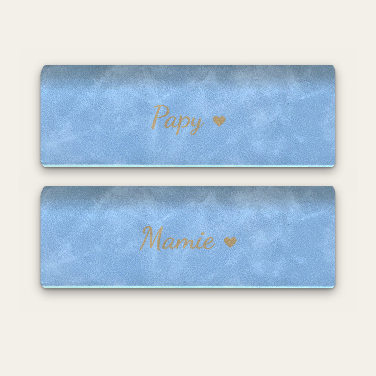 Lot de 2 étuis à lunettes papy et mamie, gravés — Bleu ciel — gravure « Papy » et « Mamie »