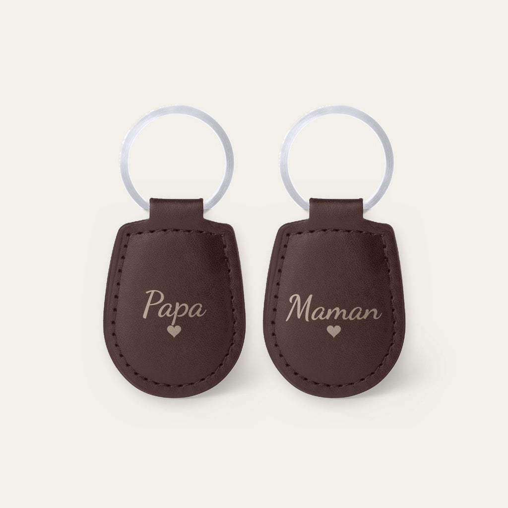 Lot de 2 porte-clés papa et maman, gravés — Chocolat — gravure « Papa » et « Maman »