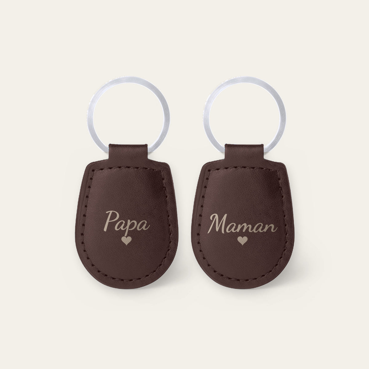 Lot de 2 porte-clés papa et maman, gravés — Chocolat — gravure « Papa » et « Maman »