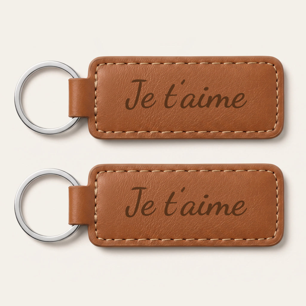 Lot de 2 porte-clés papi et mamie, gravés — rectangle, exemple de gravure au verso, en option : « Je t’aime » et « Je t’aime » (Caramel)