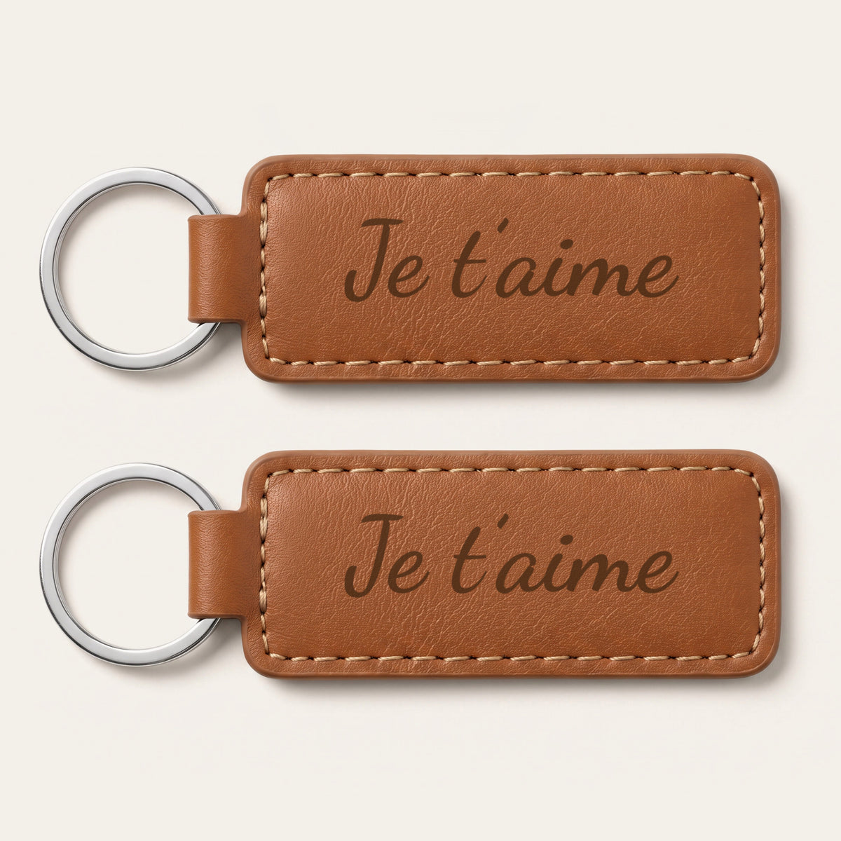 Lot de 2 porte-clés papi et mamie, gravés — rectangle, exemple de gravure au verso, en option : « Je t’aime » et « Je t’aime » (Caramel)