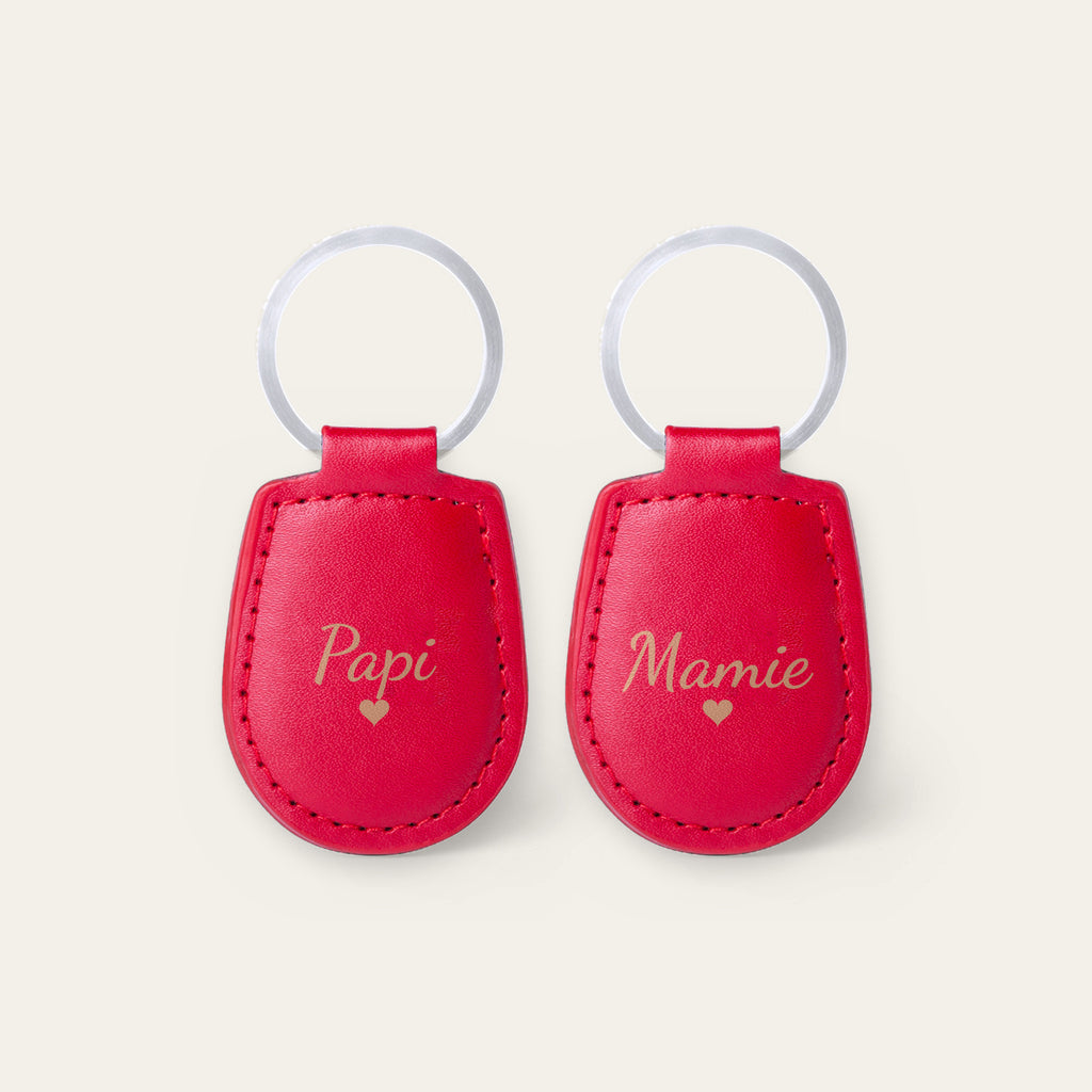 Lot de 2 porte-clés papi et mamie, gravés — Rouge — gravure « Papi » et « Mamie »