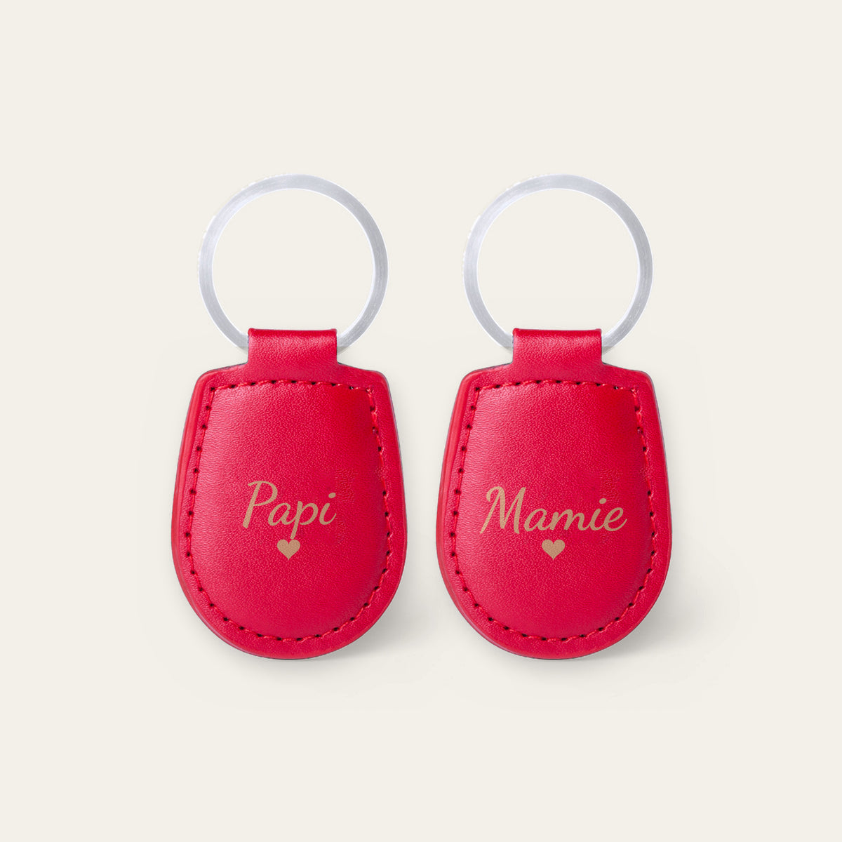 Lot de 2 porte-clés papi et mamie, gravés — Rouge — gravure « Papi » et « Mamie »