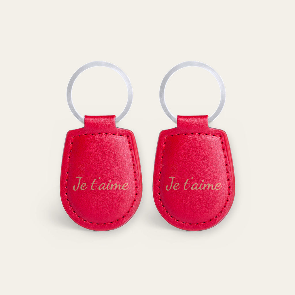 Lot de 2 porte-clés papi et mamie, gravés — exemple de gravure au verso, en option : « Je t’aime » et « Je t’aime » (Rouge, dos supposé)