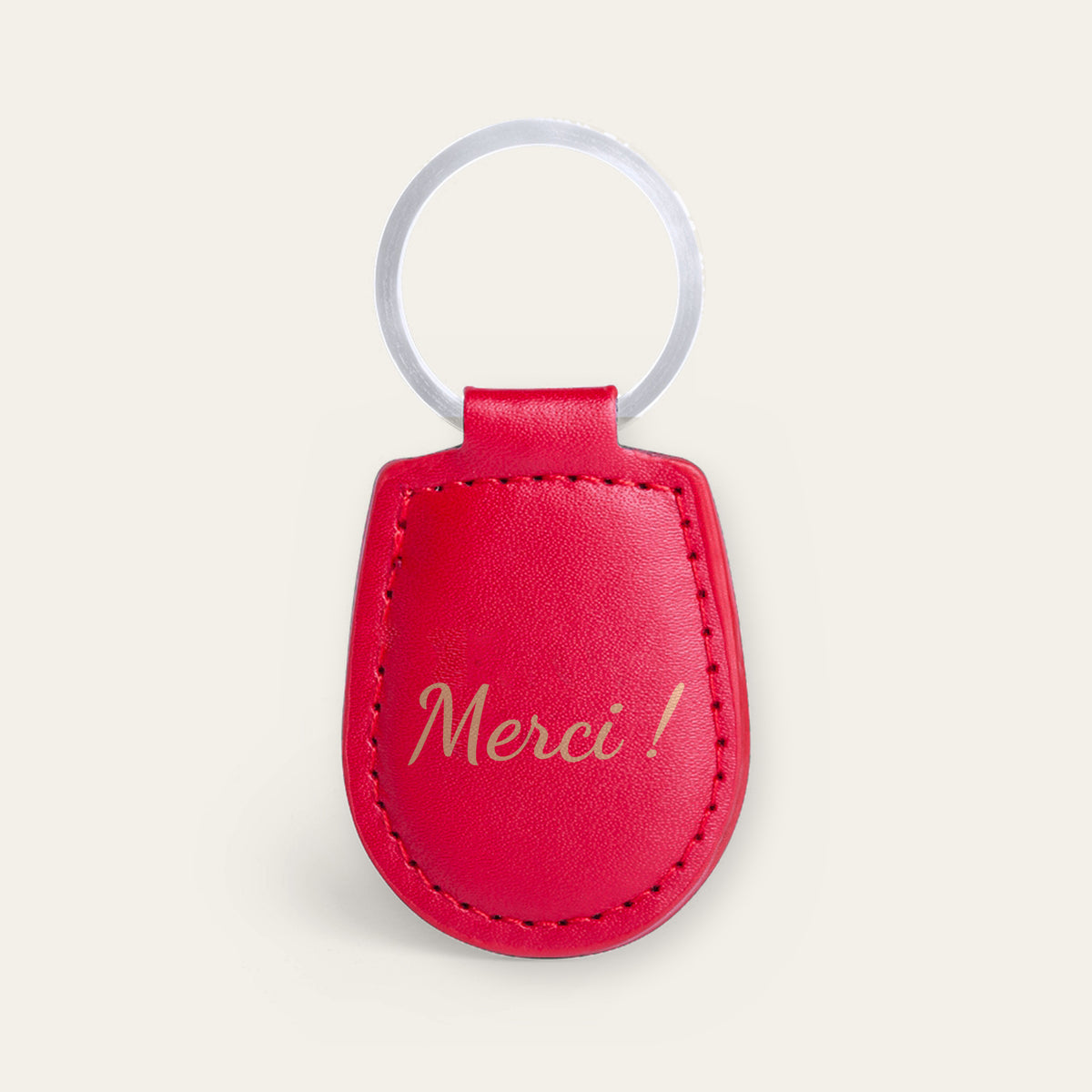 Porte-clés ATSEM personnalisé, gravé — exemple de gravure au verso, en option : « Merci ! » (Rouge, dos supposé)