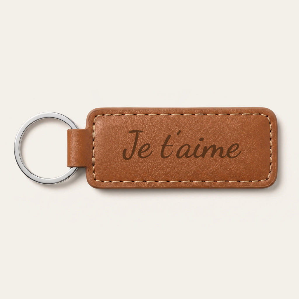 Porte-clés mamie personnalisé, gravé — rectangle, exemple de gravure au verso, en option : « Je t’aime » (Caramel)