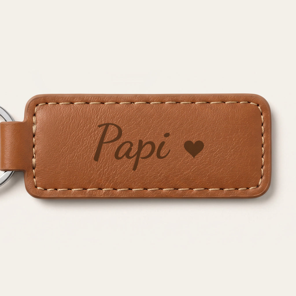 Porte-clés papi personnalisé, gravé — rectangle, gros plan de la gravure (Caramel)