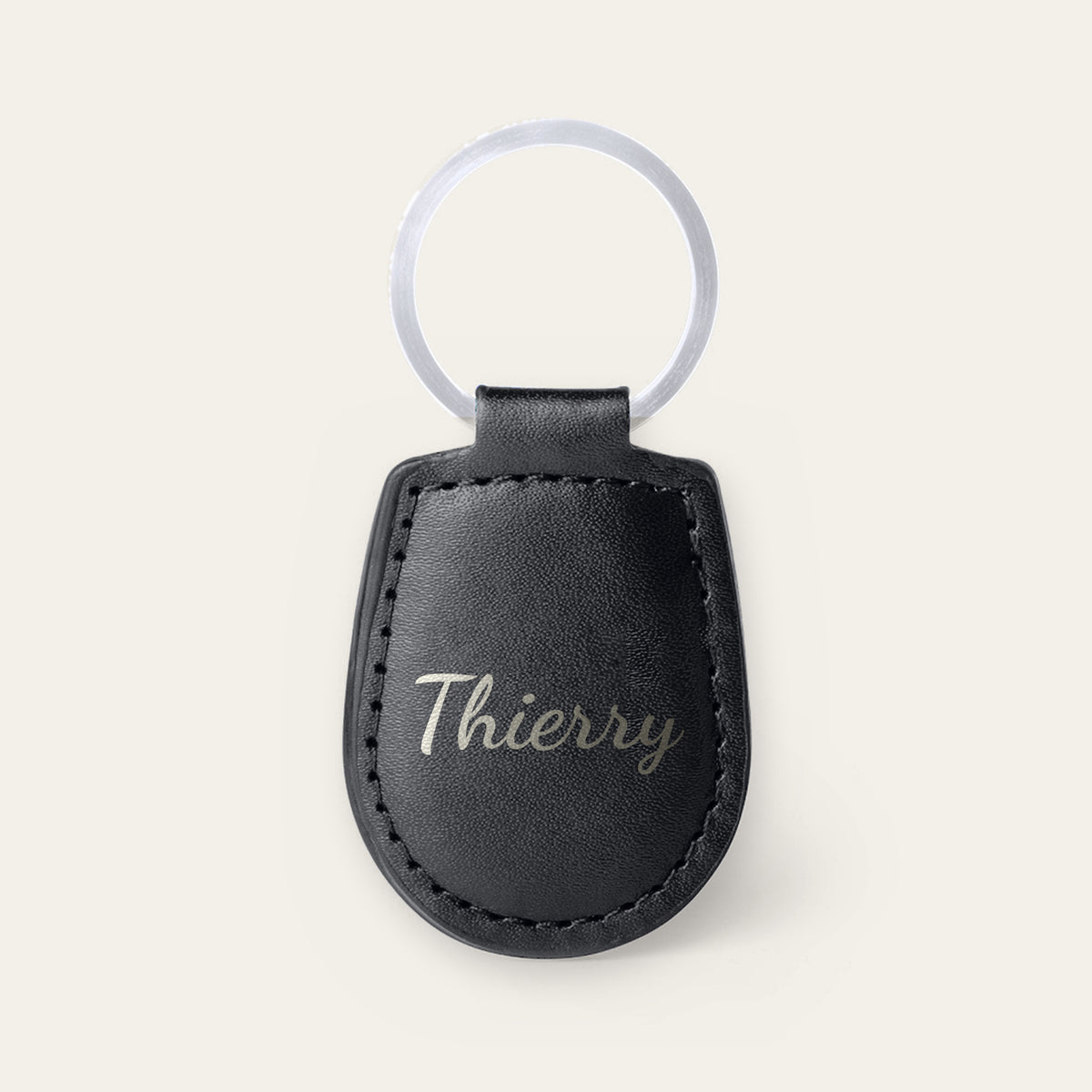 Porte-clés prénom personnalisé, gravé — Noir — gravure « Thierry »