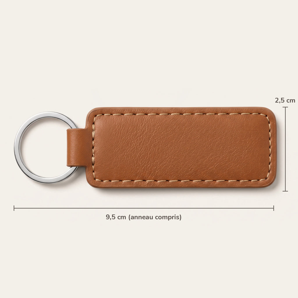 Porte-clés tonton personnalisé, gravé — rectangle : 2,5 × 9,5 cm, anneau compris (coloris Caramel)