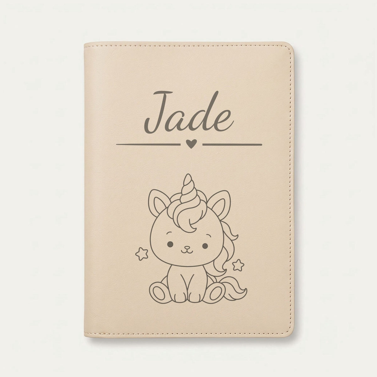 Protège carnet de santé bébé fille personnalisé – Licorne — Crème vanille — gravure « Jade »
