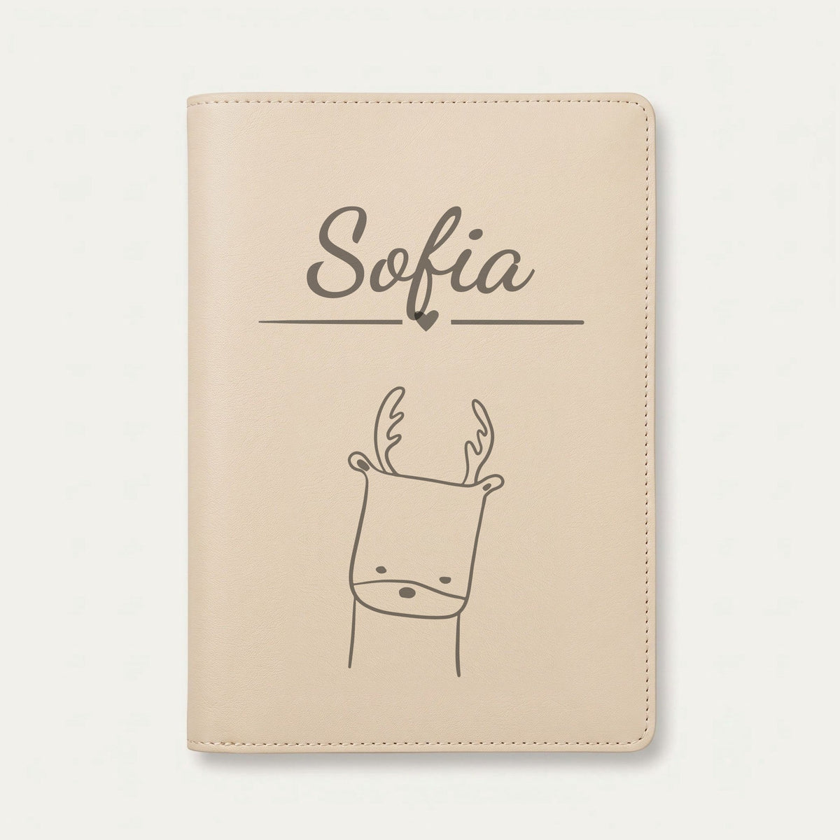 Protège carnet de santé bébé personnalisé – Cerf — Crème vanille — gravure « Sofia »