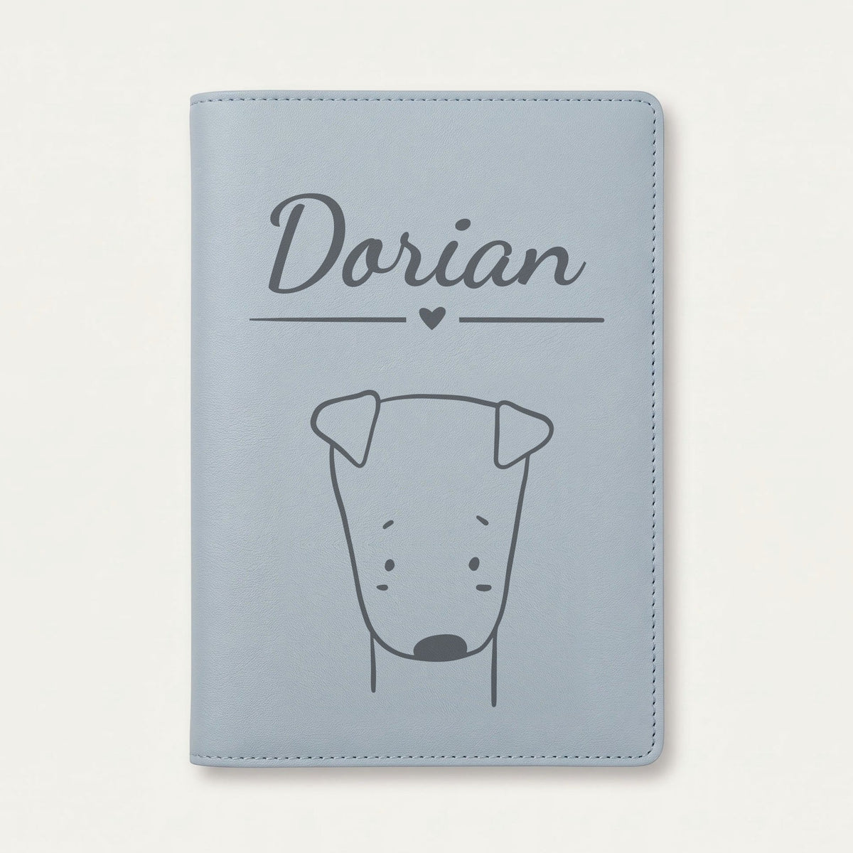 Protège carnet de santé bébé personnalisé – Chiot — Bleu nuage — gravure « Dorian »