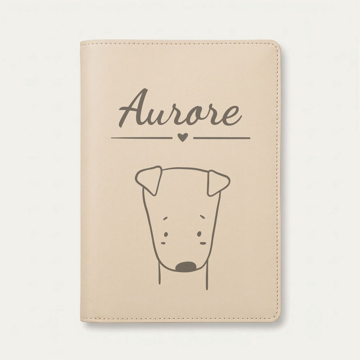 Protège carnet de santé bébé personnalisé – Chiot — Crème vanille — gravure « Aurore »