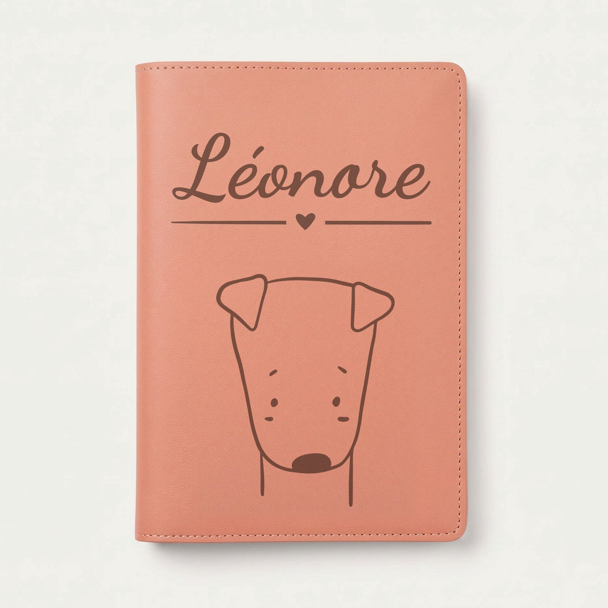 Protège carnet de santé bébé personnalisé – Chiot — Terracotta — gravure « Léonore »