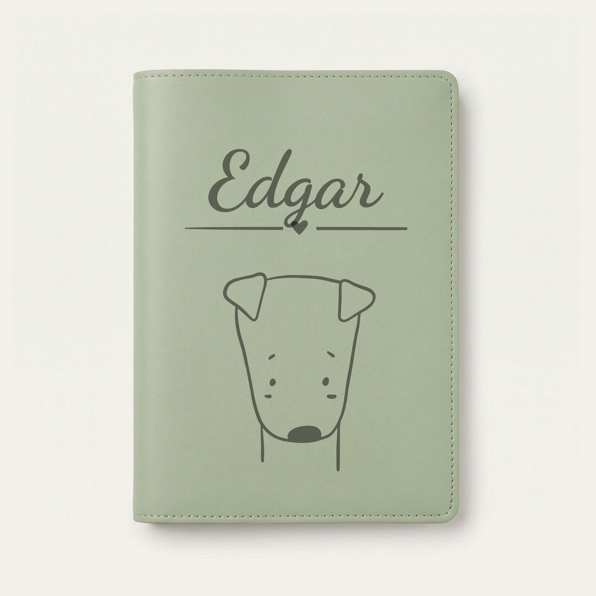 Protège carnet de santé bébé personnalisé – Chiot — Vert sauge — gravure « Edgar »