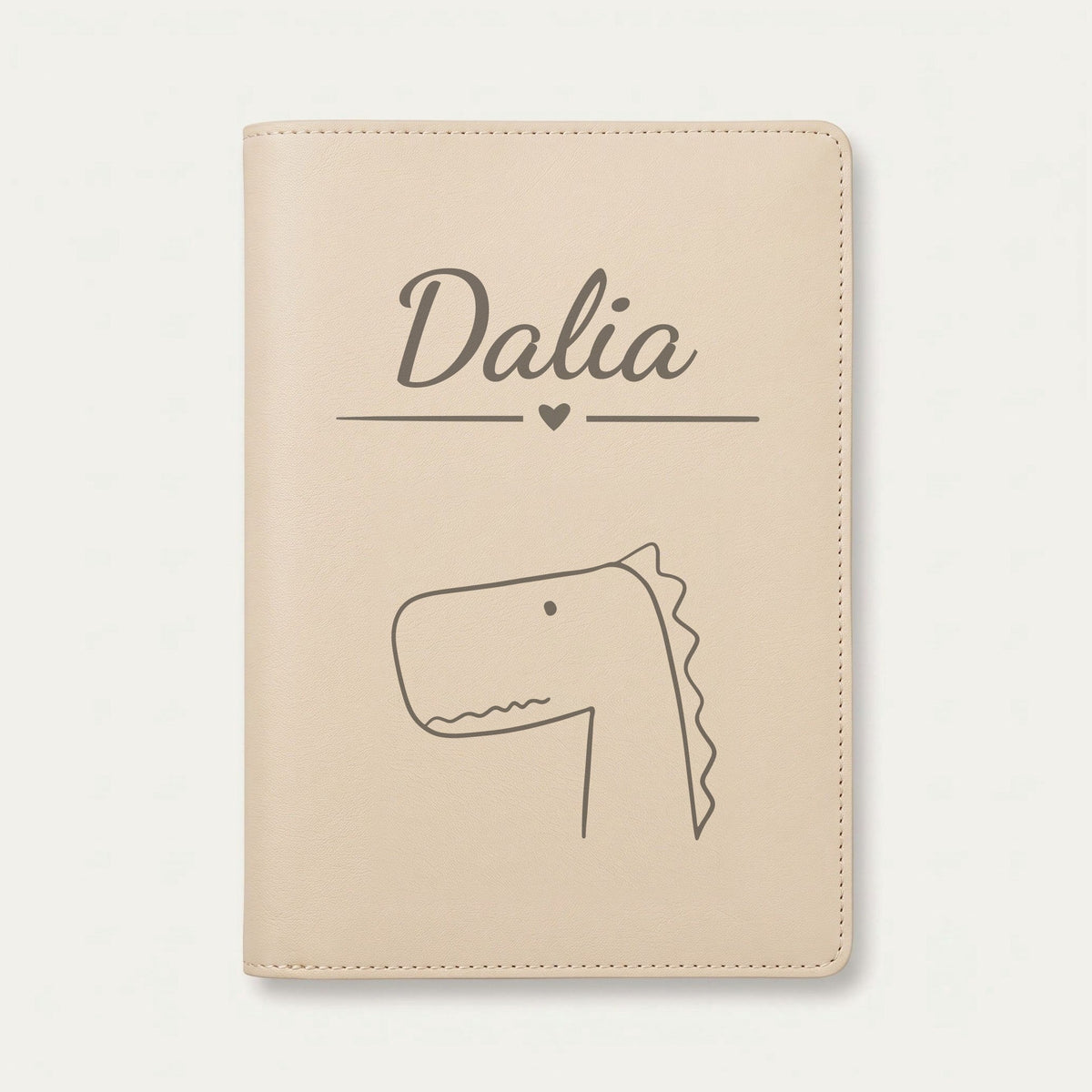 Protège carnet de santé bébé personnalisé – Dinosaure à crête — Crème vanille — gravure « Dalia »