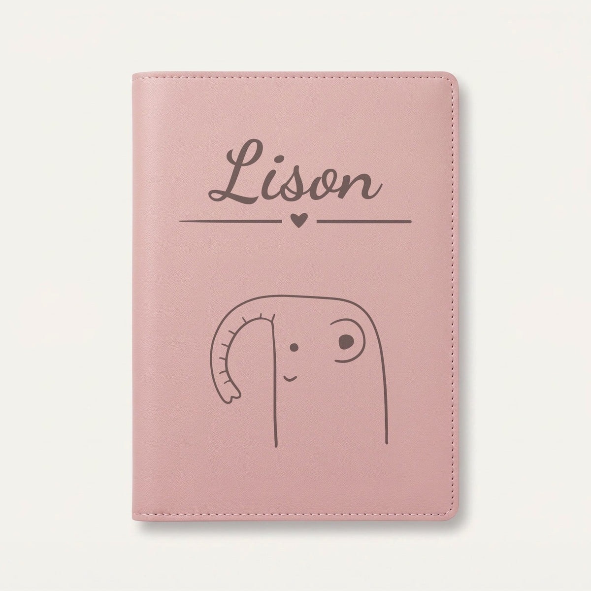 Protège carnet de santé bébé personnalisé – Éléphant — Rose dragée — gravure « Lison »