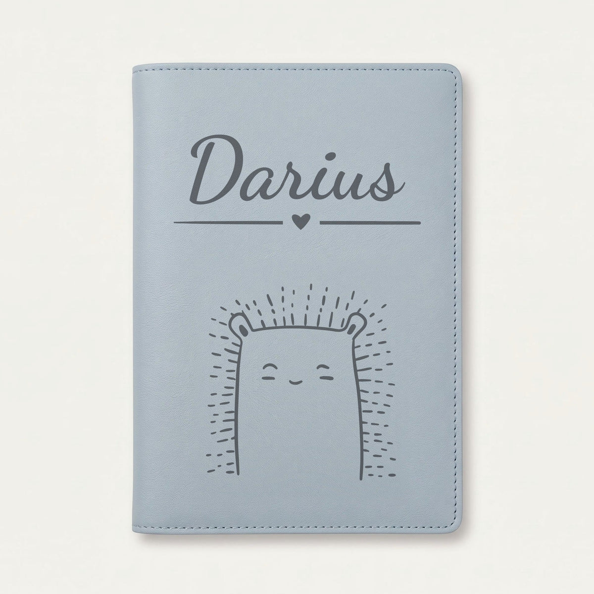 Protège carnet de santé bébé personnalisé – Hérisson — Bleu nuage — gravure « Darius »