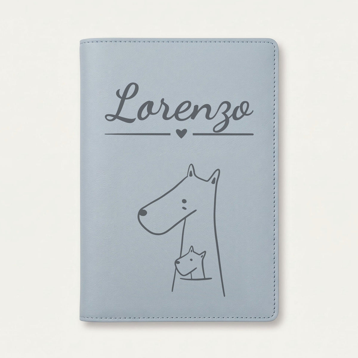 Protège carnet de santé bébé personnalisé – Kangourou et son petit — Bleu nuage — gravure « Lorenzo »