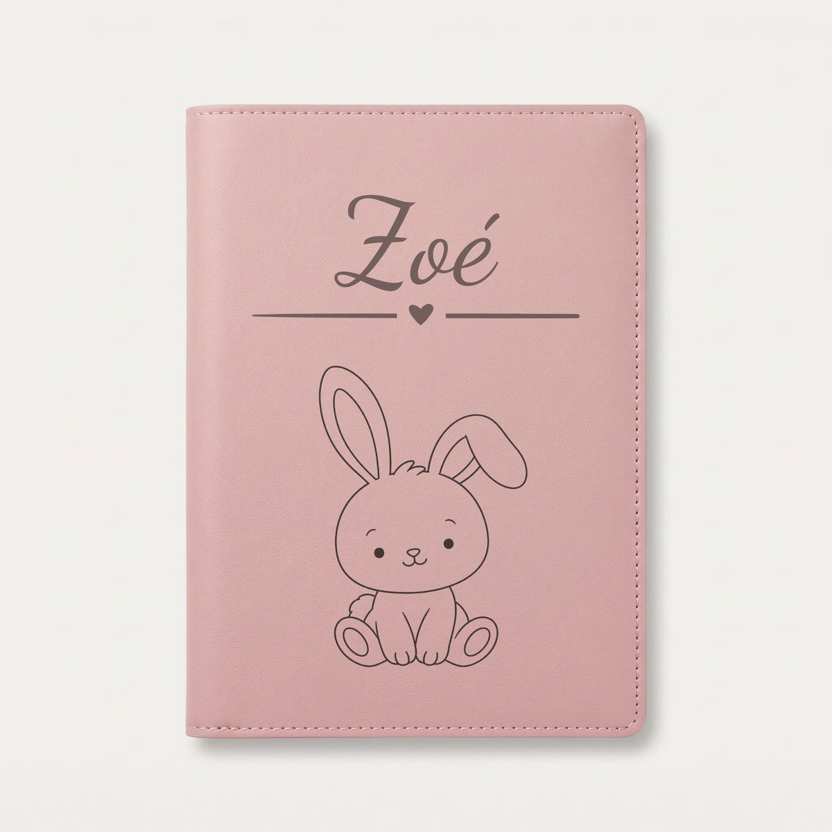 Protège carnet de santé bébé personnalisé – Lapin — Rose dragée — gravure « Zoé »
