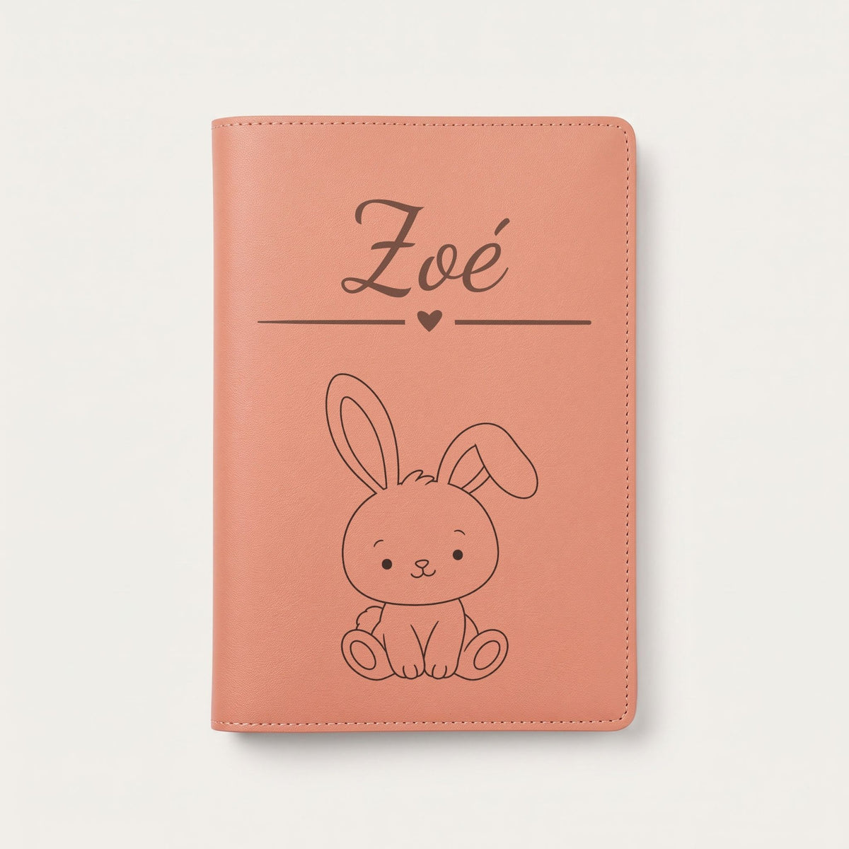 Protège carnet de santé bébé personnalisé – Lapin — Terracotta — gravure « Zoé »