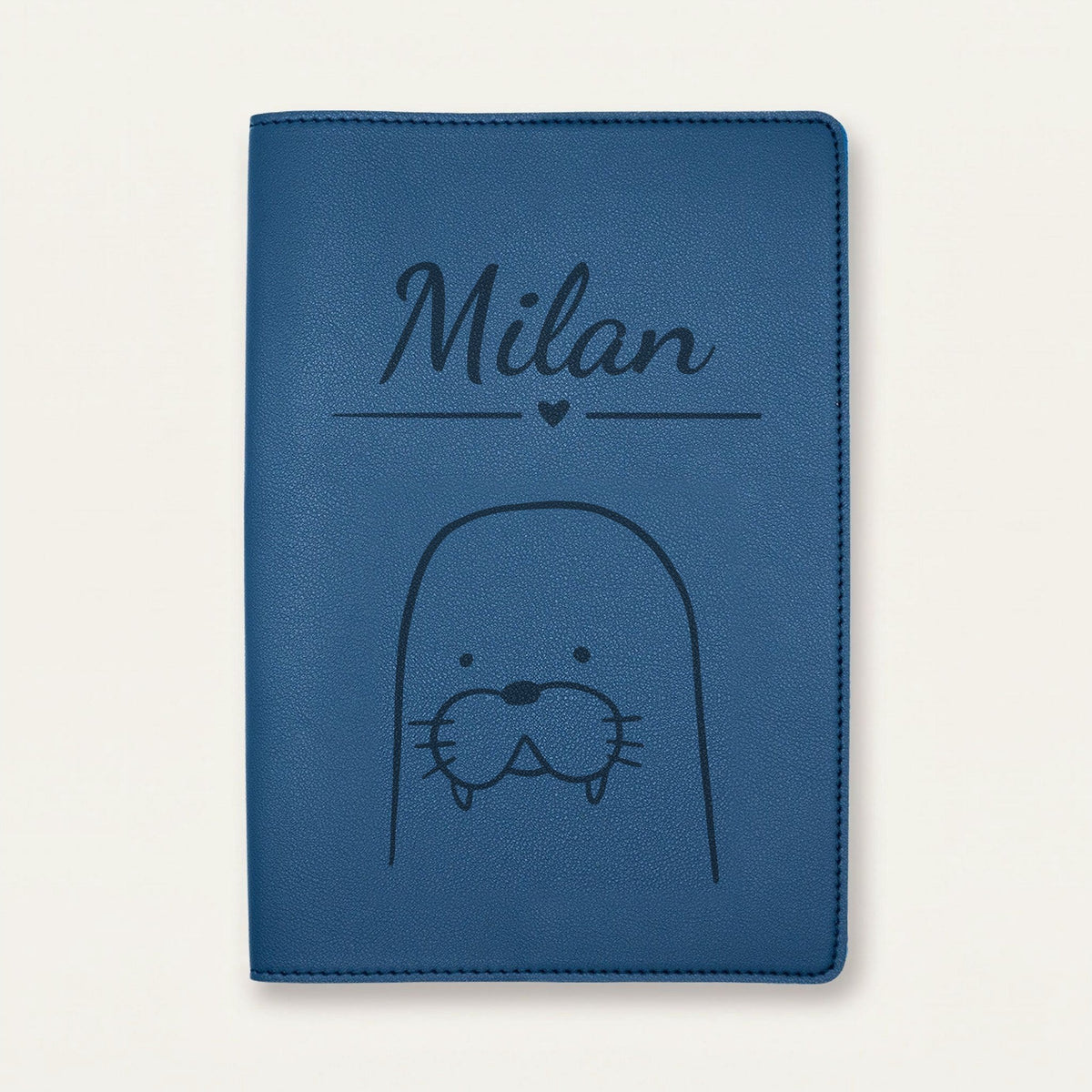 Protège carnet de santé bébé personnalisé – Morse — Bleu nuit — gravure « Milan »