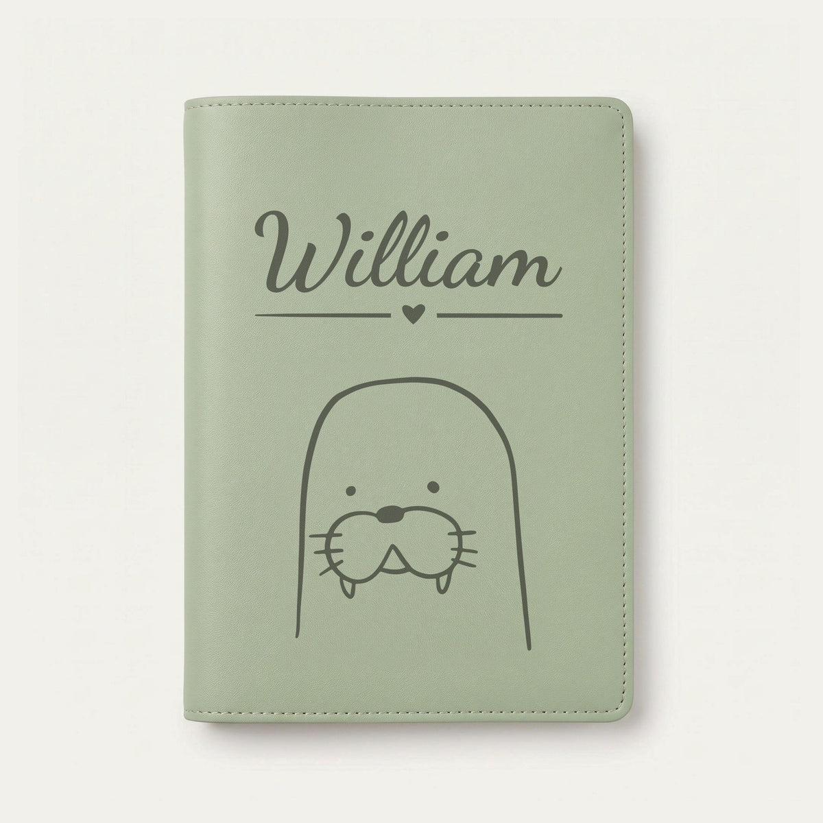 Protège carnet de santé bébé personnalisé – Morse — Vert sauge — gravure « William »