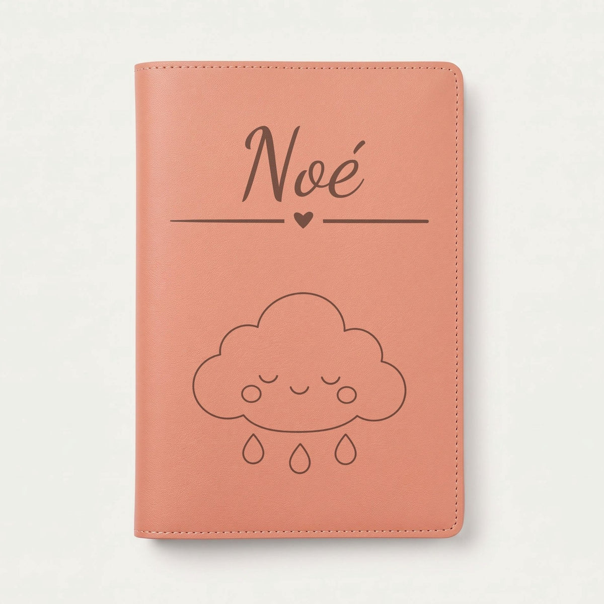Protège carnet de santé bébé personnalisé – Nuage — Terracotta — gravure « Noé »