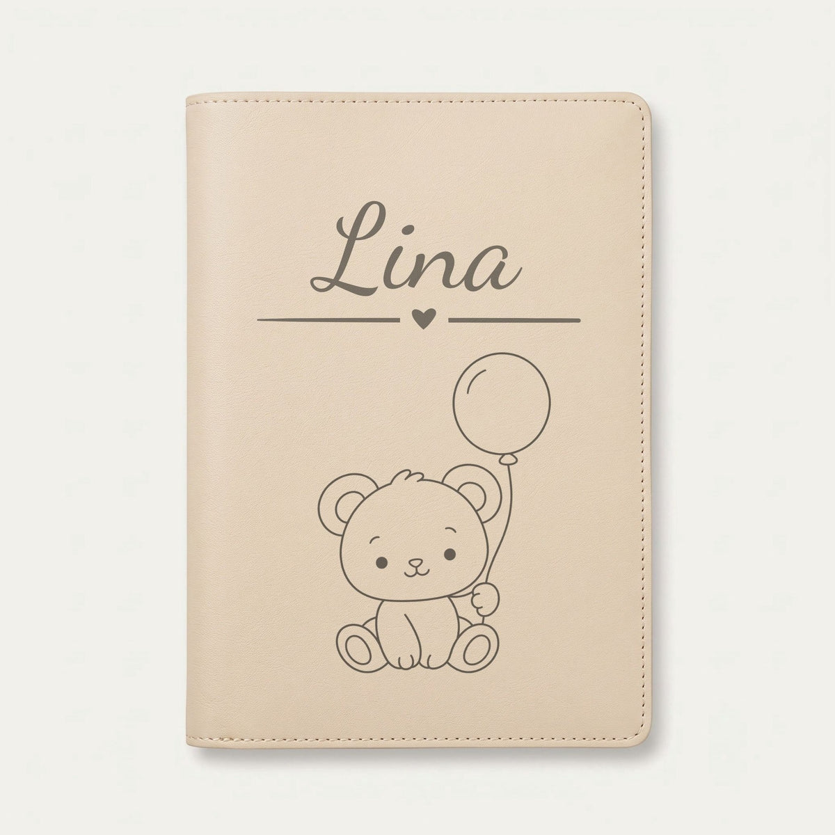 Protège carnet de santé bébé personnalisé – Ours — Crème vanille — gravure « Lina »