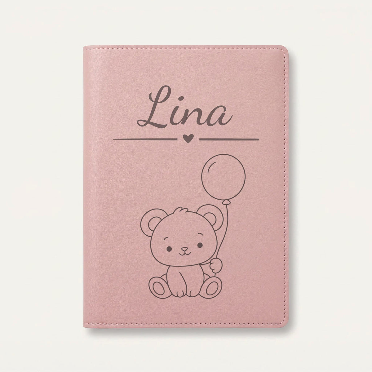Protège carnet de santé bébé personnalisé – Ours — Rose dragée — gravure « Lina »