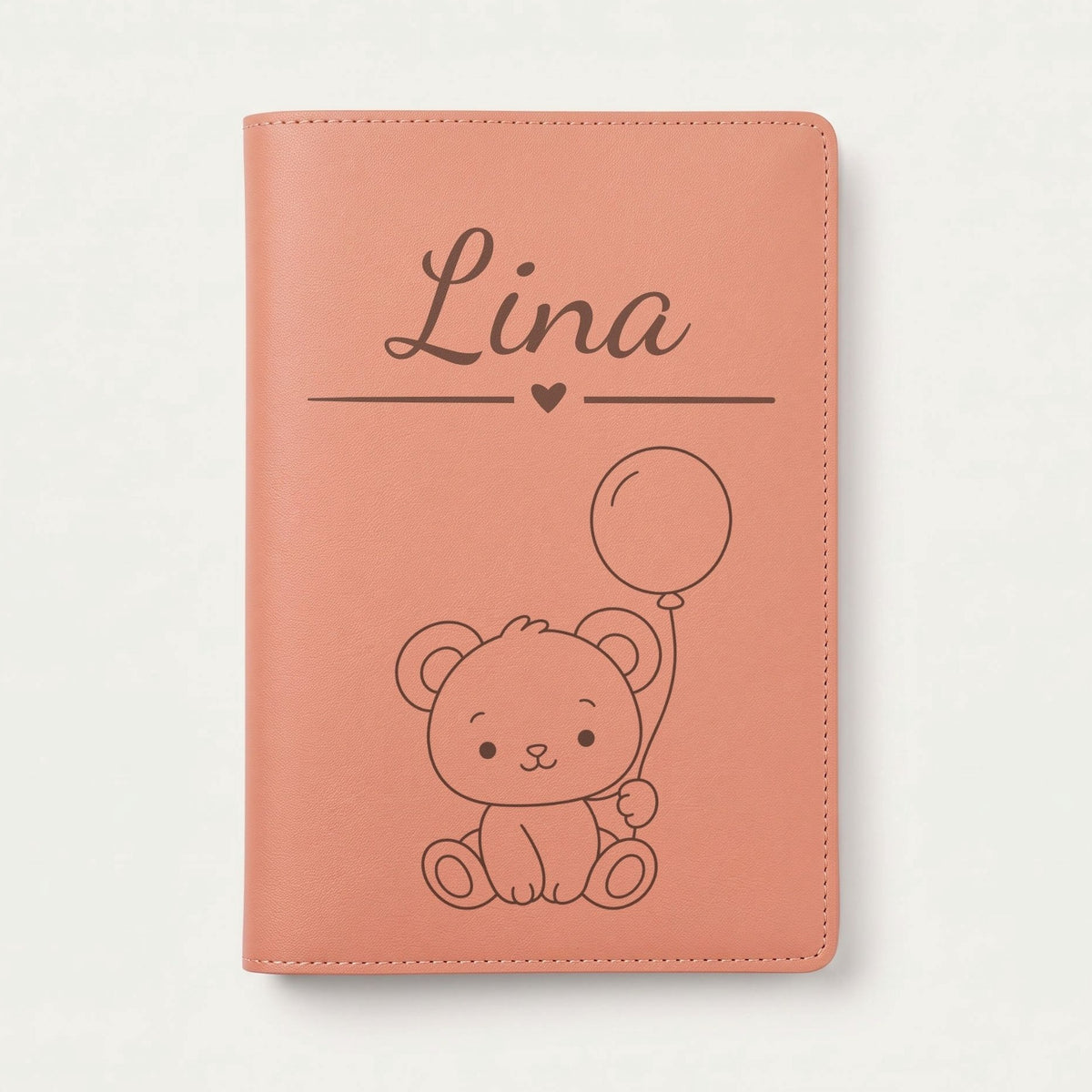 Protège carnet de santé bébé personnalisé – Ours — Terracotta — gravure « Lina »