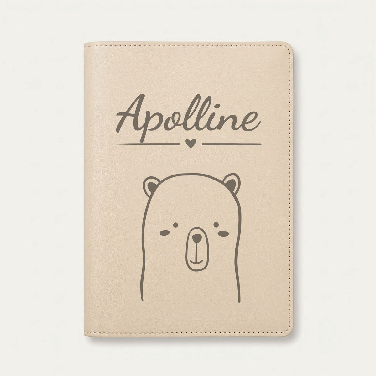 Protège carnet de santé bébé personnalisé – Ourson tout doux — Crème vanille — gravure « Apolline »