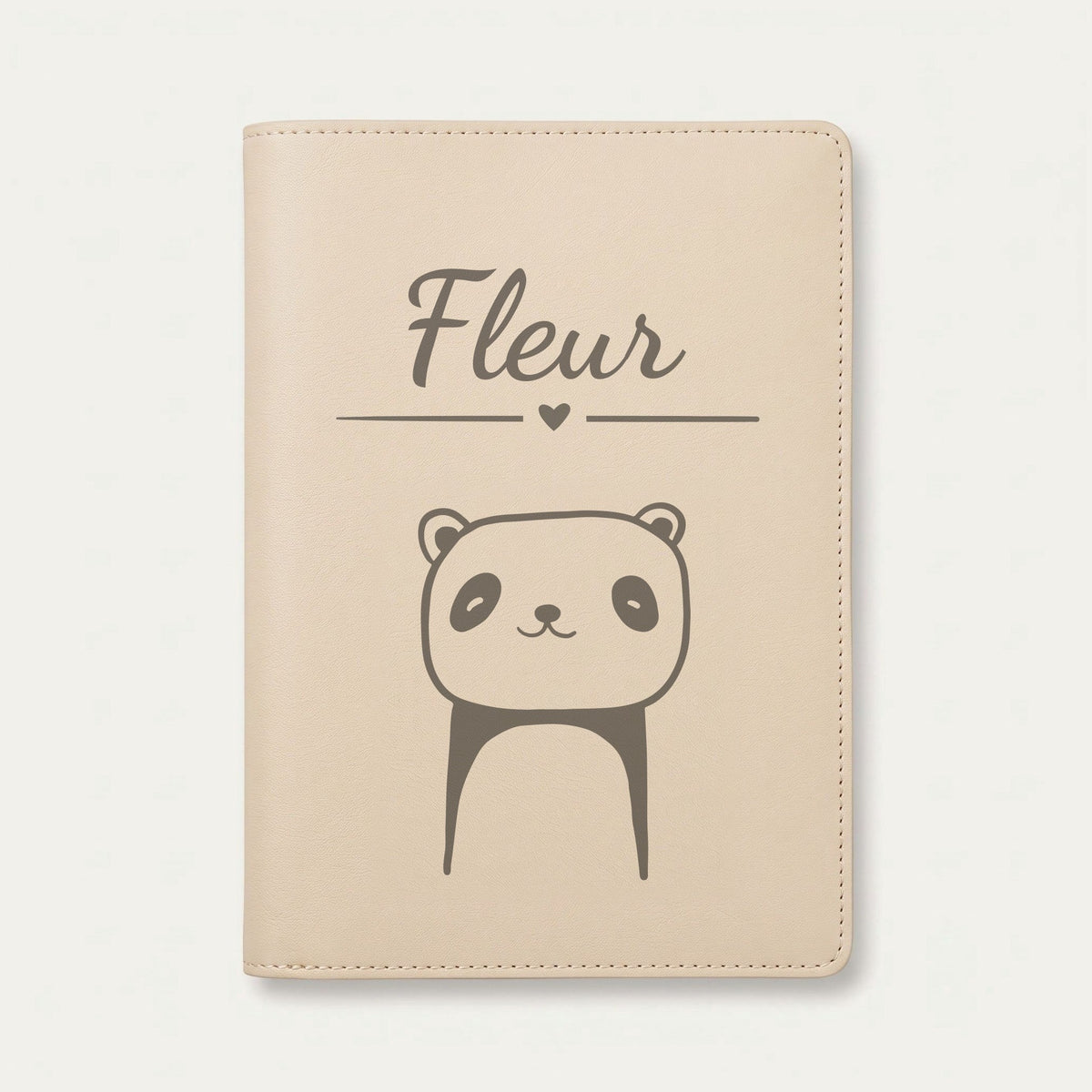 Protège carnet de santé bébé personnalisé – Panda — Crème vanille — gravure « Fleur »