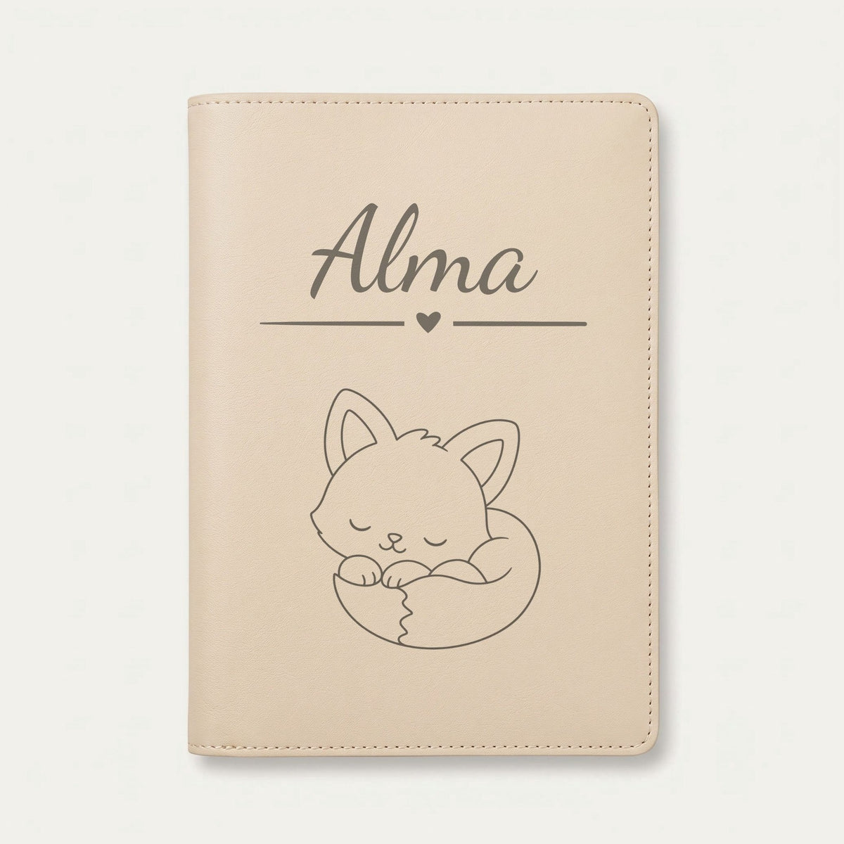 Protège carnet de santé bébé personnalisé – Renard — Crème vanille — gravure « Alma »