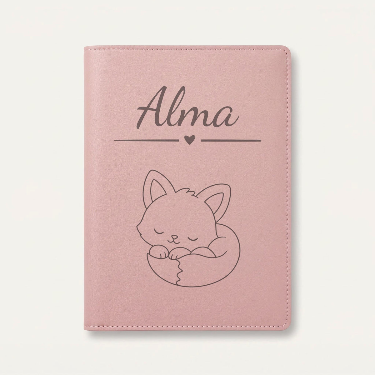 Protège carnet de santé bébé personnalisé – Renard — Rose dragée — gravure « Alma »