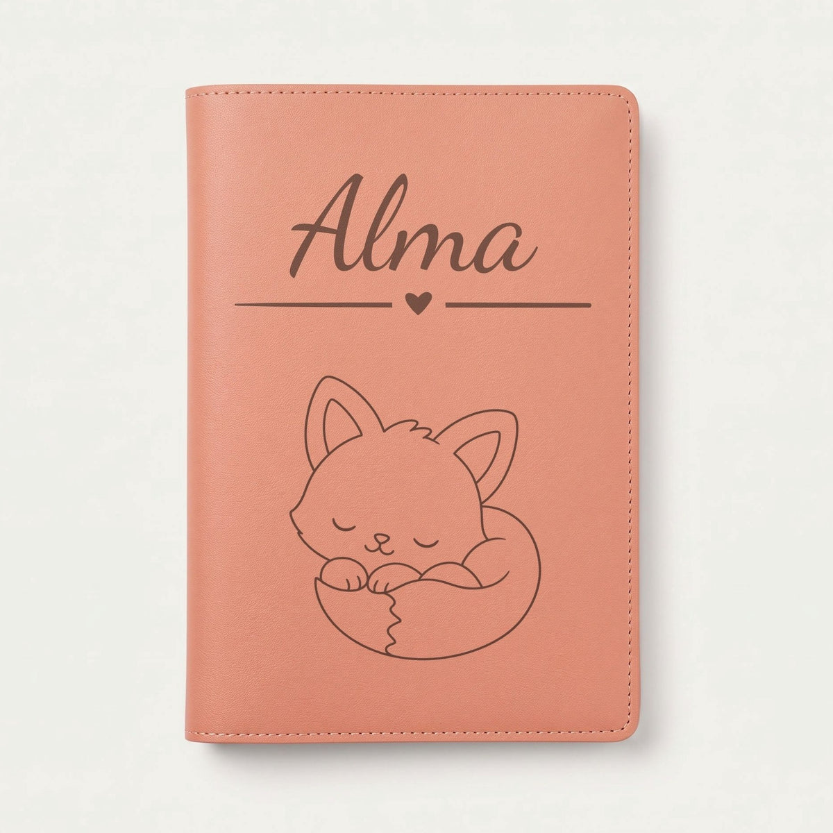 Protège carnet de santé bébé personnalisé – Renard — Terracotta — gravure « Alma »