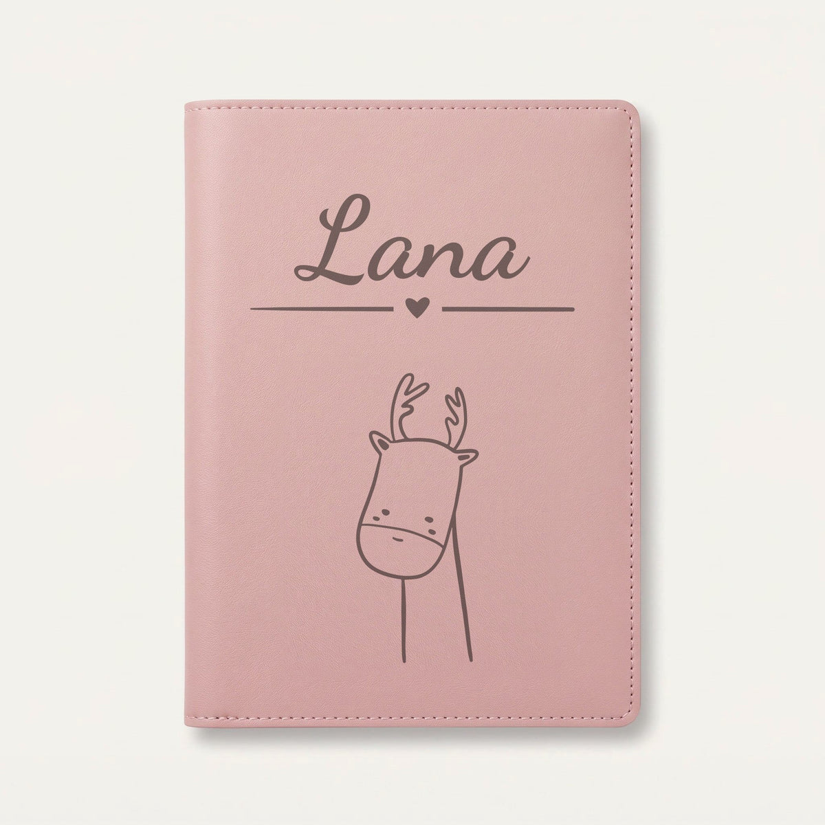 Protège carnet de santé bébé personnalisé – Renne — Rose dragée — gravure « Lana »