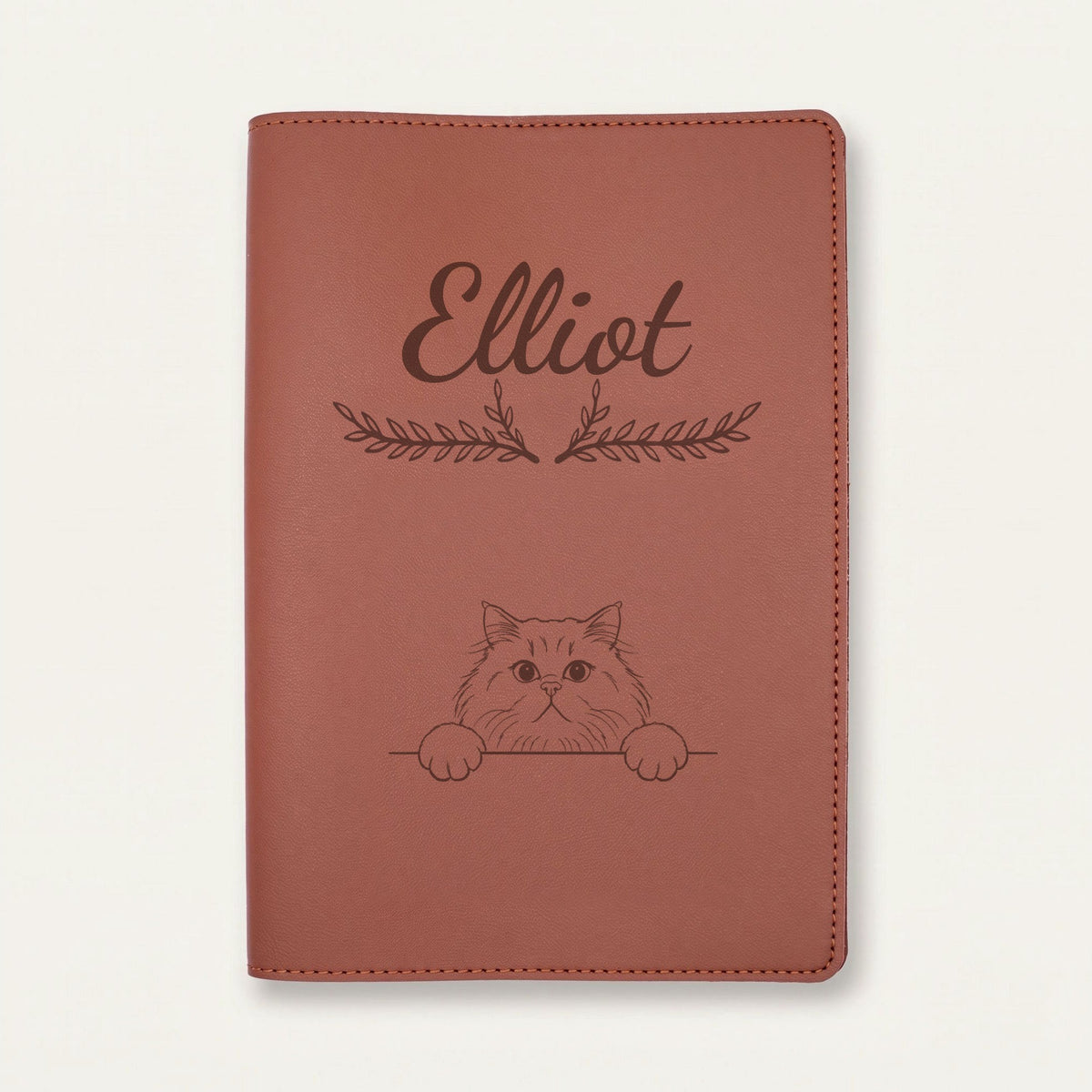 Protège carnet de santé chat personnalisé – British longhair — Chocolat — Bouquet — gravure « Elliot »