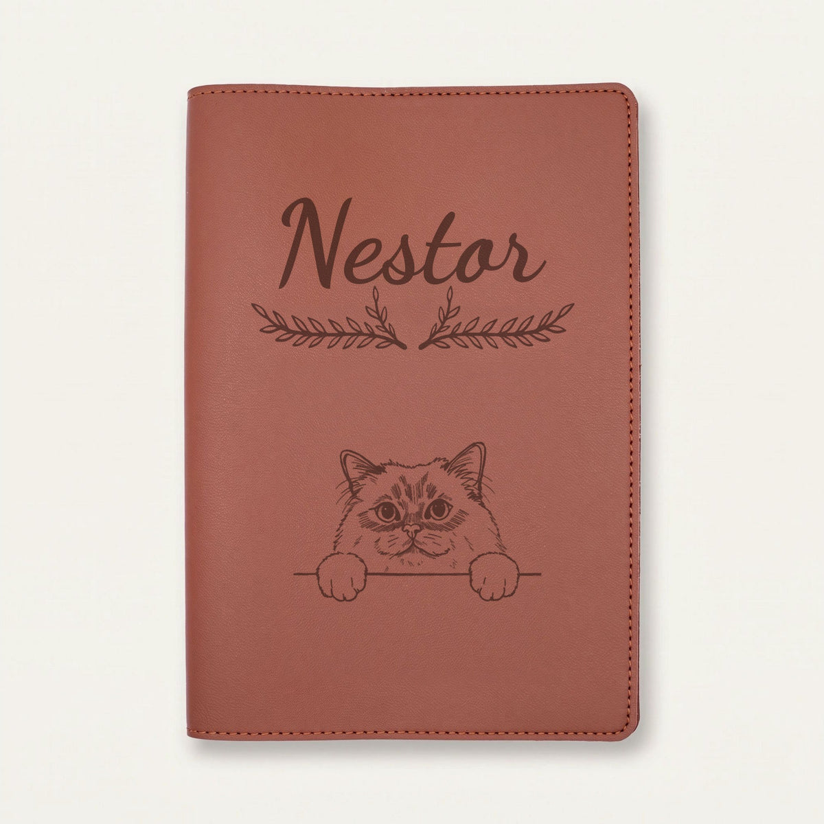 Protège carnet de santé chat personnalisé – Sacré de Birmanie — Chocolat — Bouquet — gravure « Nestor »