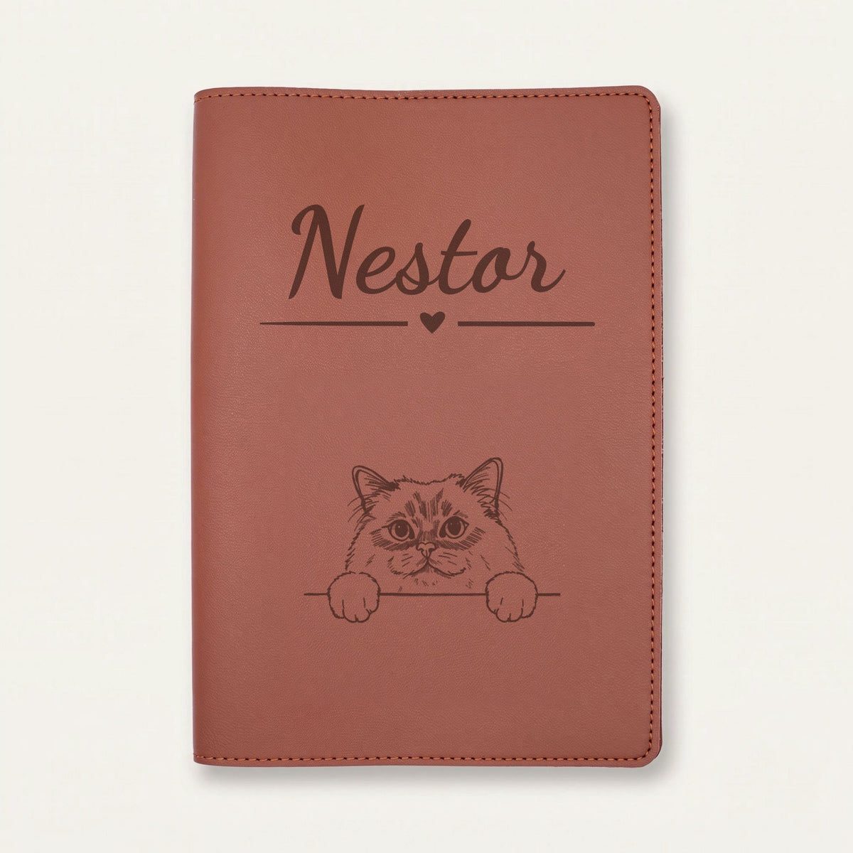 Protège carnet de santé chat personnalisé – Sacré de Birmanie — Chocolat — Cœur — gravure « Nestor »