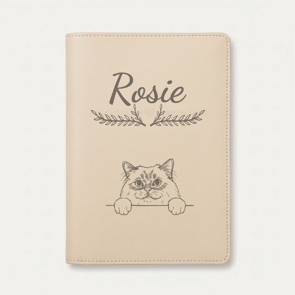Protège carnet de santé chat personnalisé – Sacré de Birmanie — Crème vanille — Bouquet — gravure « Rosie »