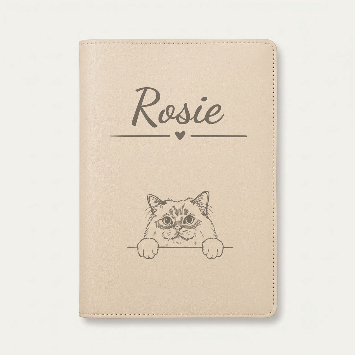 Protège carnet de santé chat personnalisé – Sacré de Birmanie — Crème vanille — Cœur — gravure « Rosie »