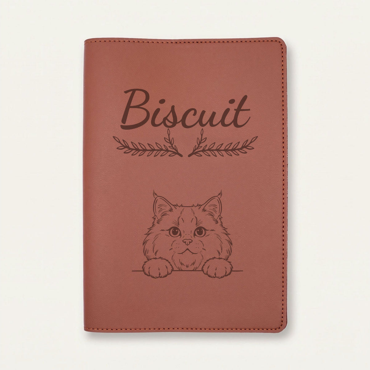 Protège carnet de santé chat personnalisé – Sibérien — Chocolat — Bouquet — gravure « Biscuit »